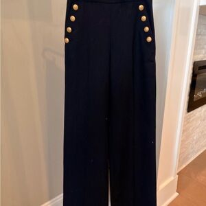 Sezane Navy Wide Leg Pants with Gold Buttons
